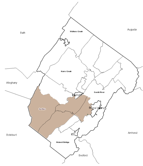 Map of Rocbridge County with Buffalo District Highlighted 