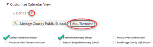 Click on the Calendar edit pencil, check each school you wish to view